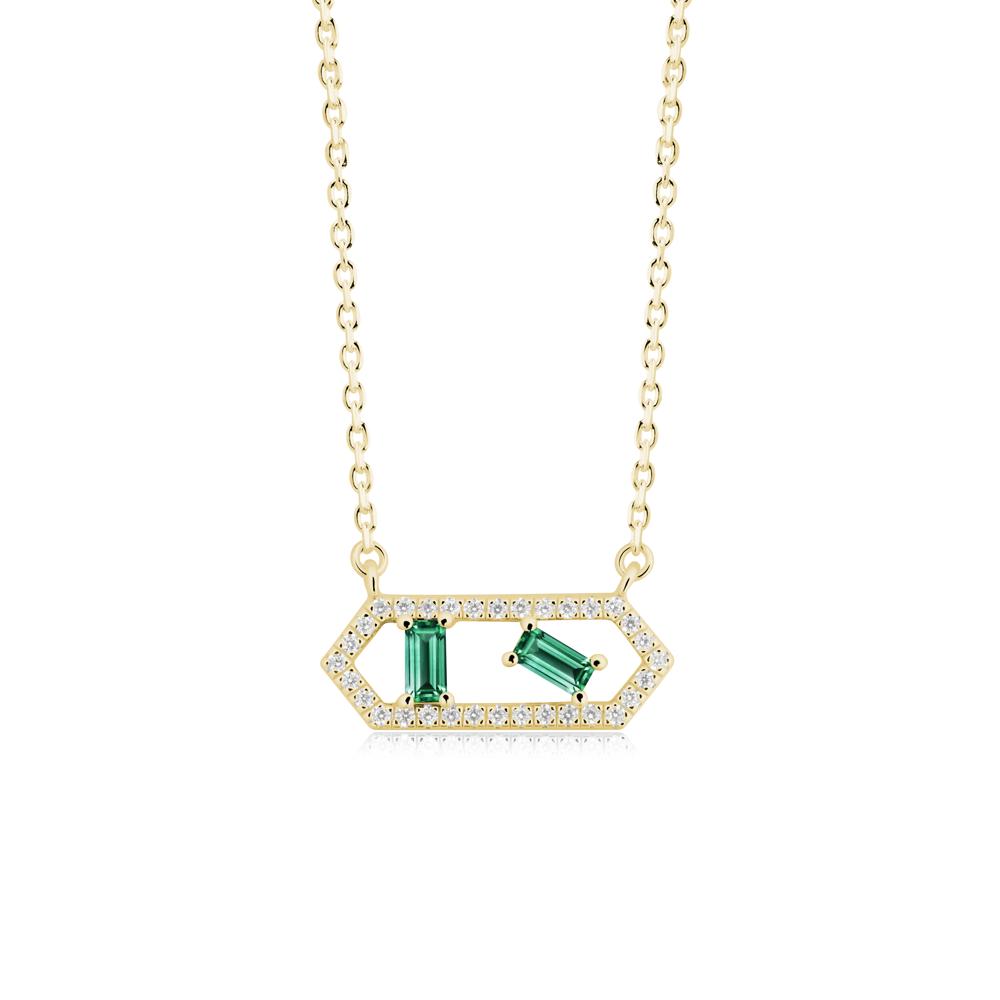 Baguette Emerald Pendant with Hexagon Halo - LUO Jewelry #metal_18k yellow gold