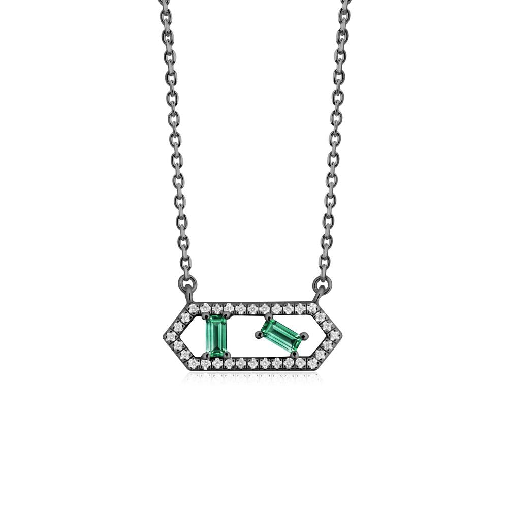 Baguette Emerald Pendant with Hexagon Halo - LUO Jewelry #metal_black finish sterling silver