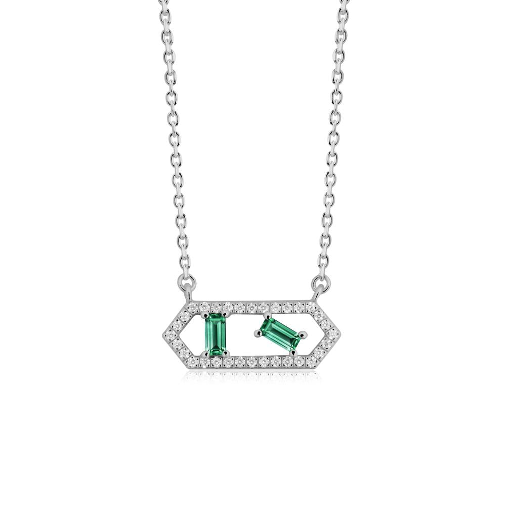Baguette Emerald Pendant with Hexagon Halo - LUO Jewelry #metal_platinum