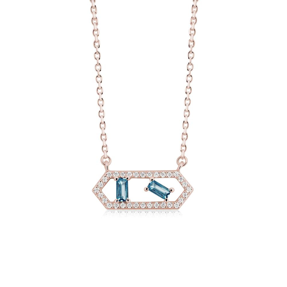 Baguette London Blue Topaz Pendant with Hexagon Halo - LUO Jewelry #metal_14k rose gold