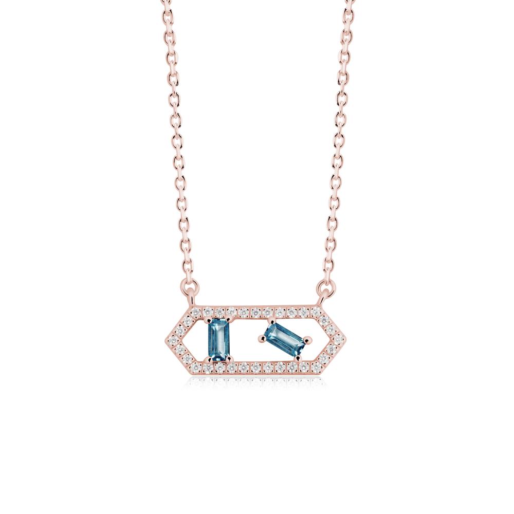 Baguette London Blue Topaz Pendant with Hexagon Halo - LUO Jewelry #metal_18k rose gold