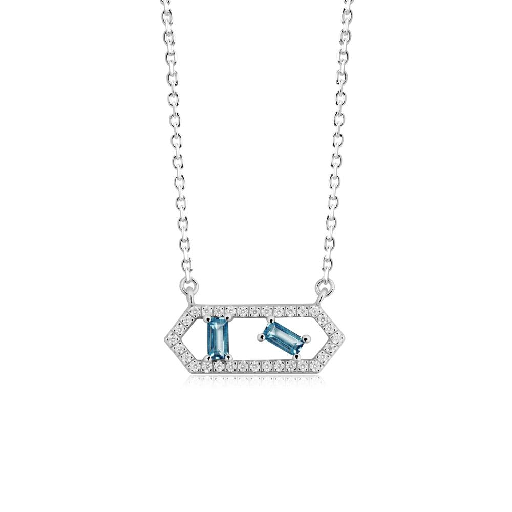 Baguette London Blue Topaz Pendant with Hexagon Halo - LUO Jewelry #metal_18k white gold