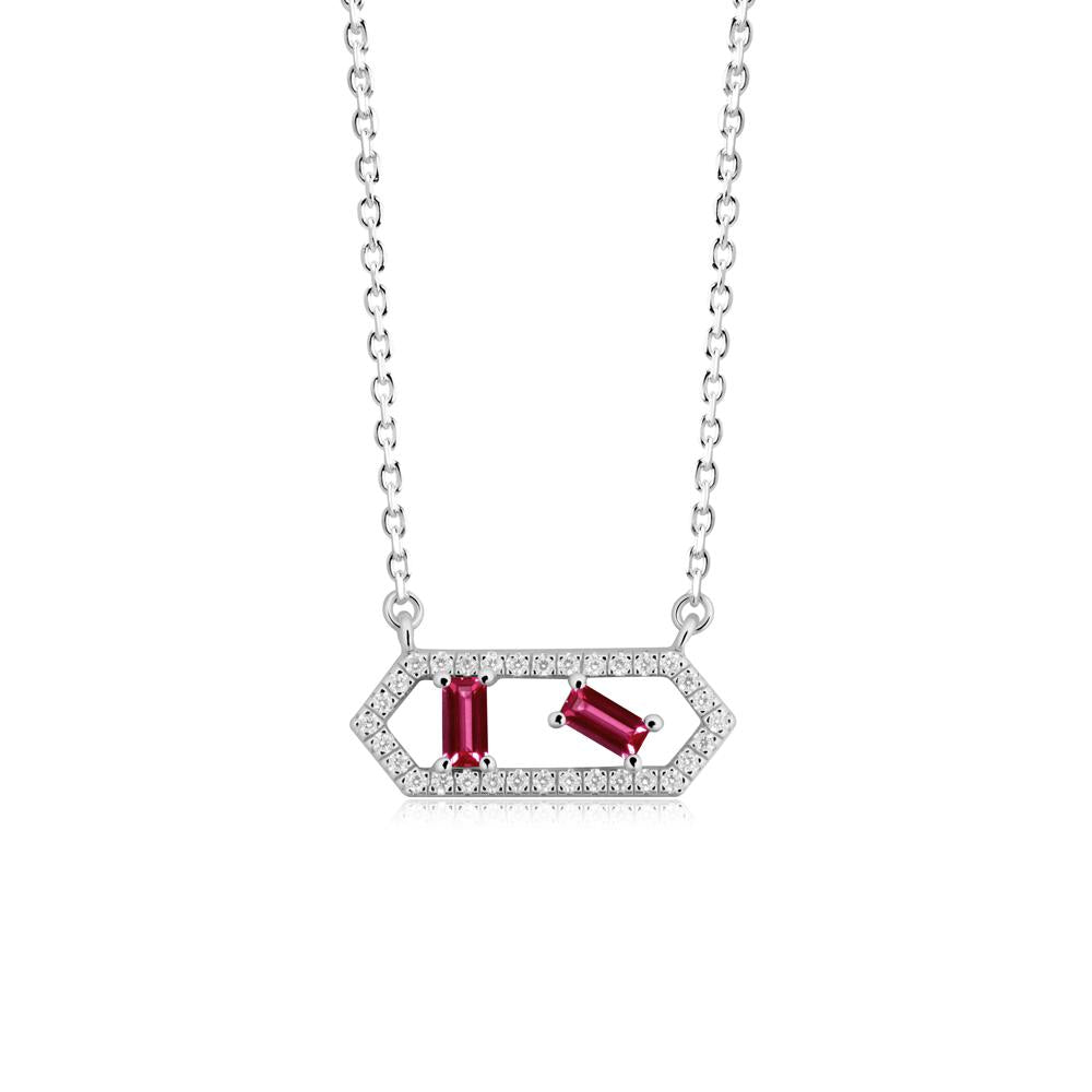 Baguette Ruby Pendant with Hexagon Halo - LUO Jewelry #metal_14k white gold