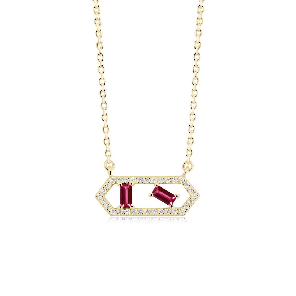 Baguette Ruby Pendant with Hexagon Halo - LUO Jewelry #metal_18k yellow gold