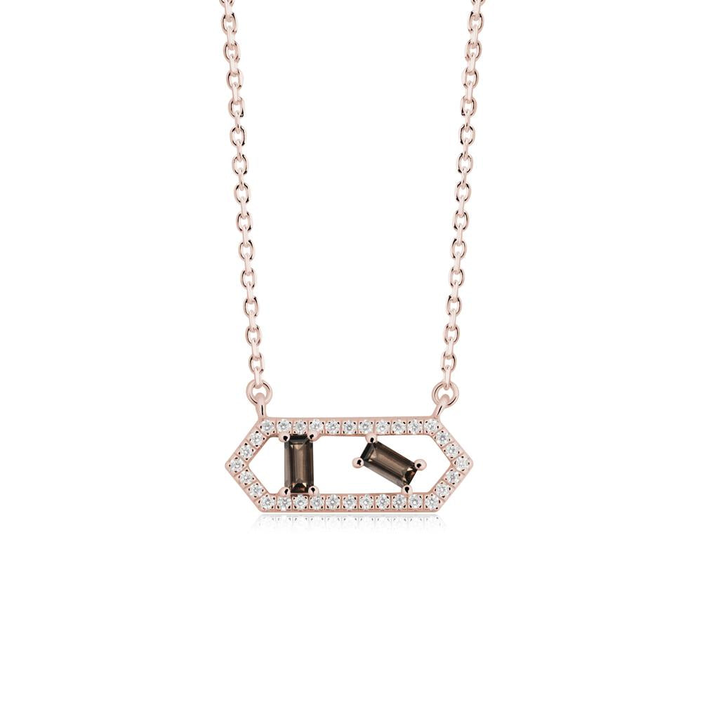 Baguette Smoky Quartz Pendant with Hexagon Halo - LUO Jewelry #metal_14k rose gold