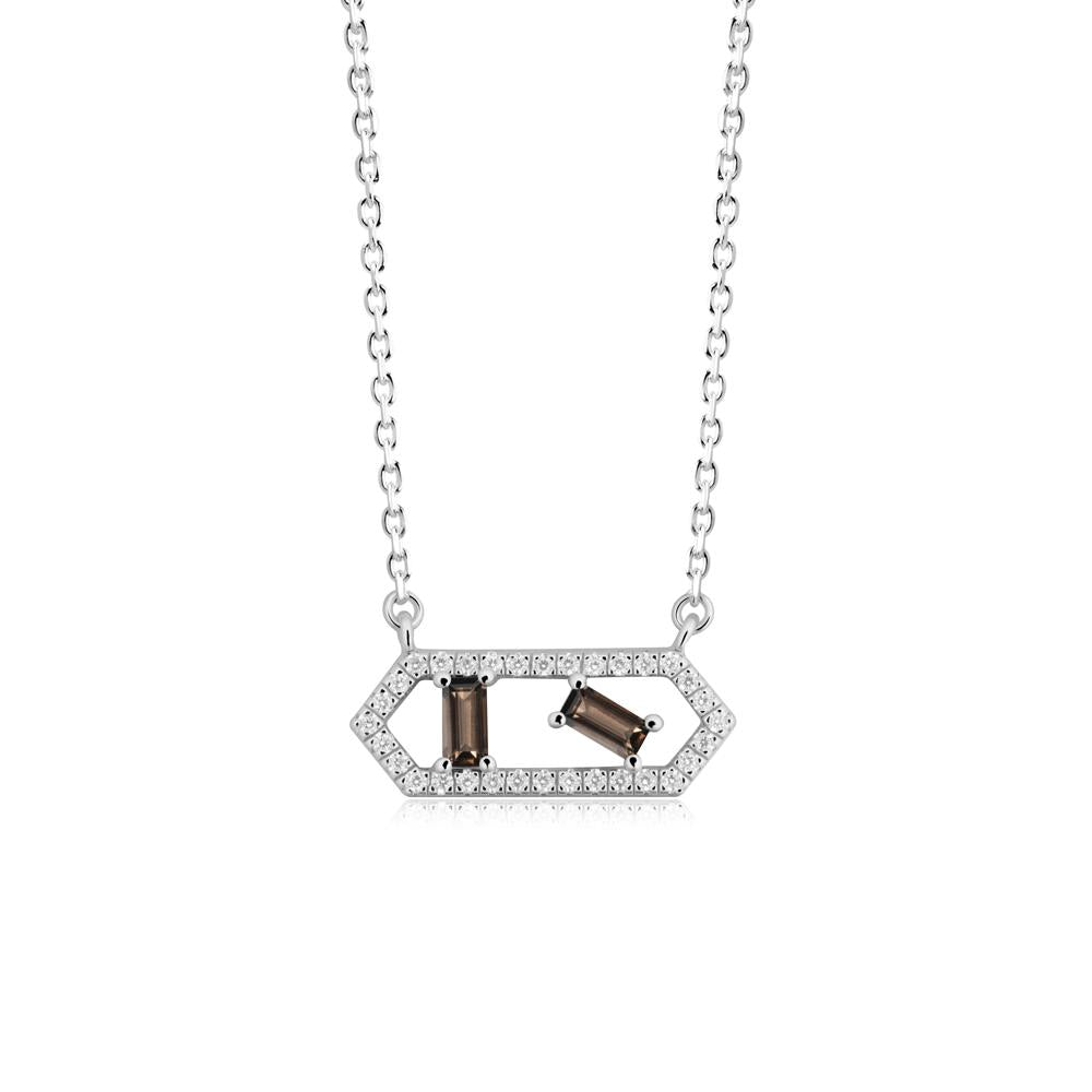 Baguette Smoky Quartz Pendant with Hexagon Halo - LUO Jewelry #metal_18k white gold