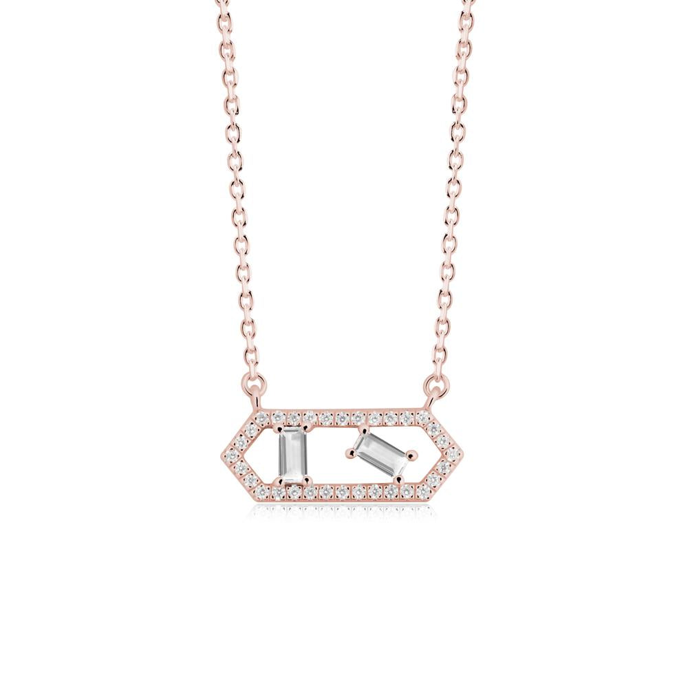 Baguette White Topaz Hexagon Necklace - LUO Jewelry #metal_18k rose gold