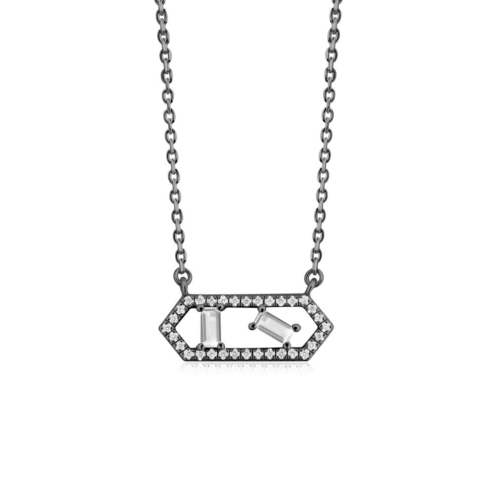 Baguette White Topaz Hexagon Necklace - LUO Jewelry #metal_black finish sterling silver