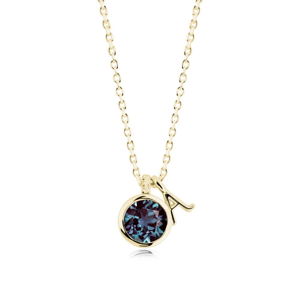 Custom Letter Necklace with Round Alexandrite - LUO Jewelry #metal_18k yellow gold