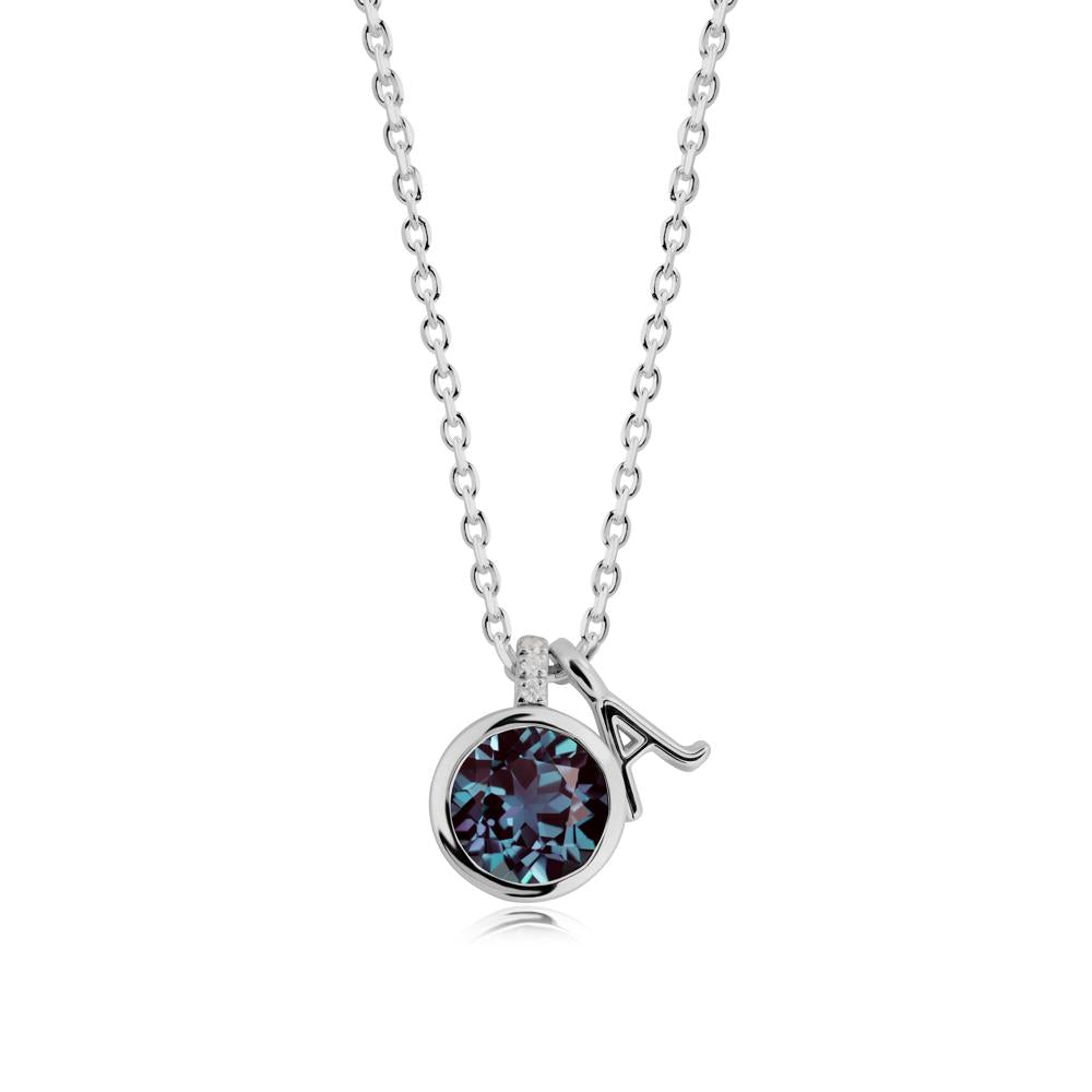 Custom Letter Necklace with Round Alexandrite - LUO Jewelry #metal_platinum