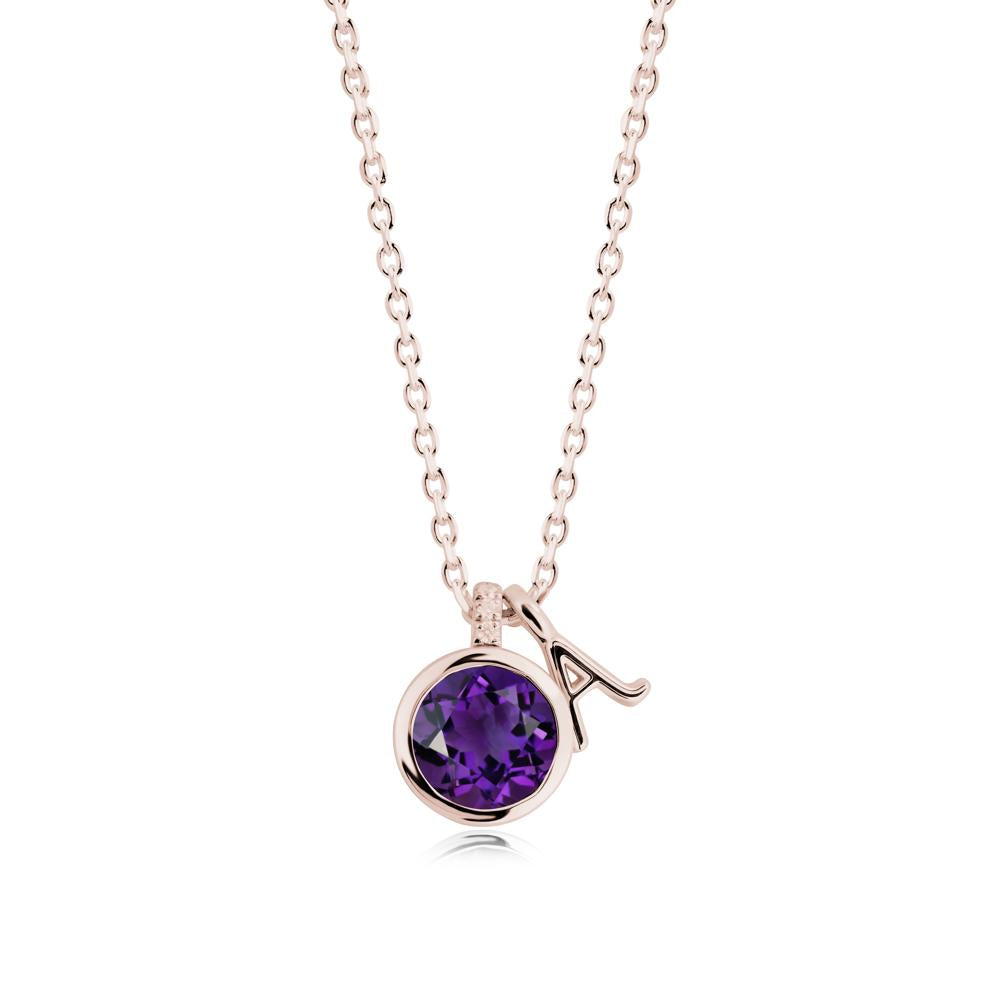 Custom Letter Necklace with Round Amethyst - LUO Jewelry #metal_14k rose gold