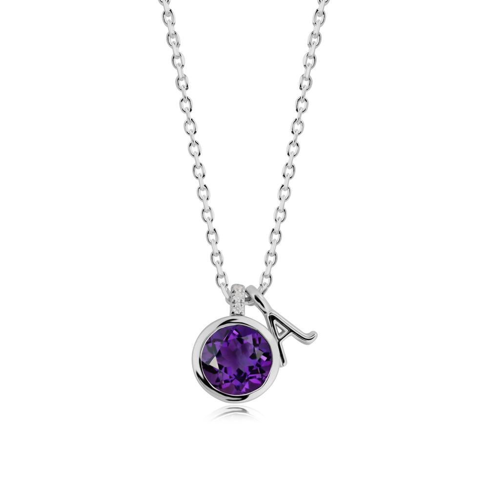Custom Letter Necklace with Round Amethyst - LUO Jewelry #metal_platinum