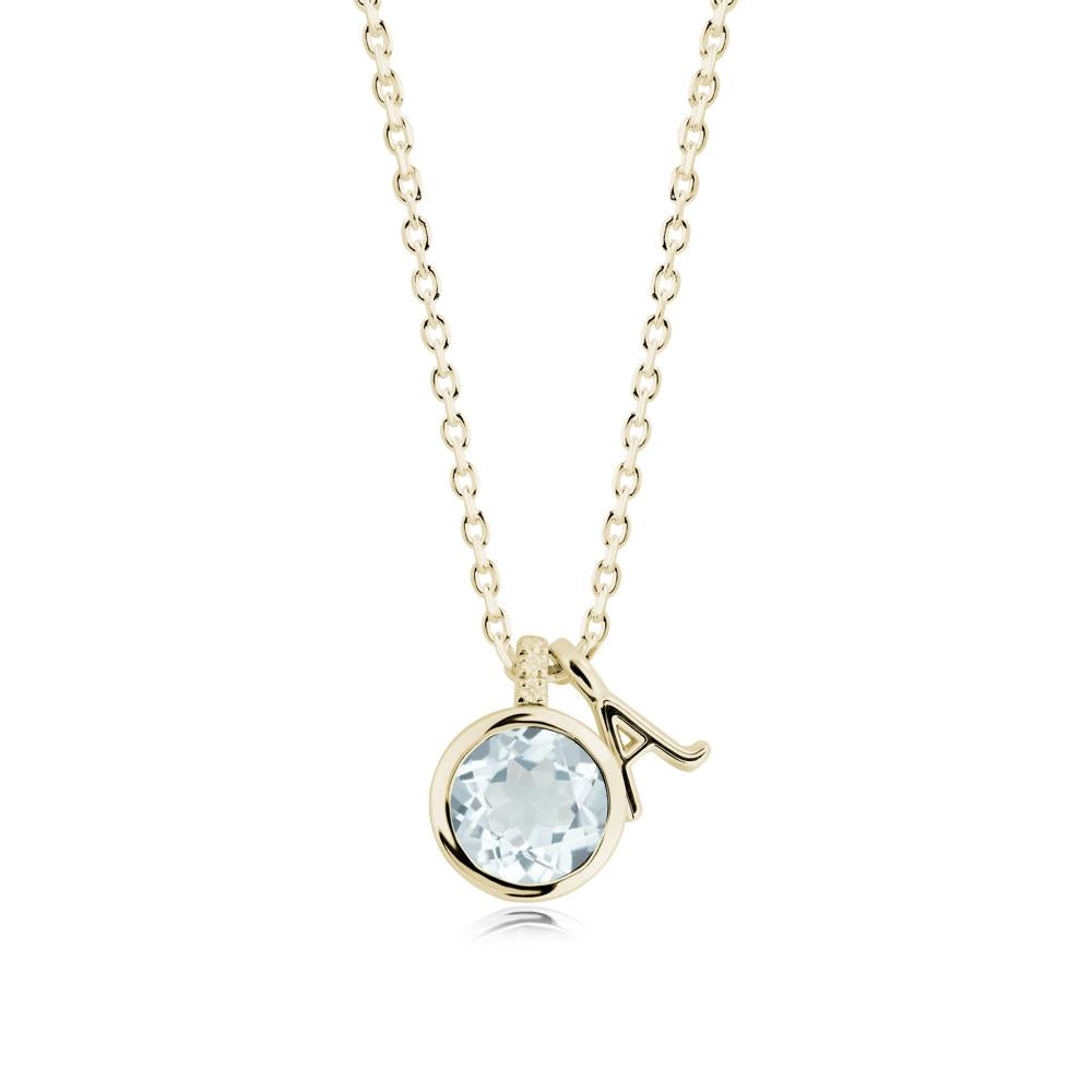 Custom Letter Necklace with Round Aquamarine - LUO Jewelry #metal_14k yellow gold