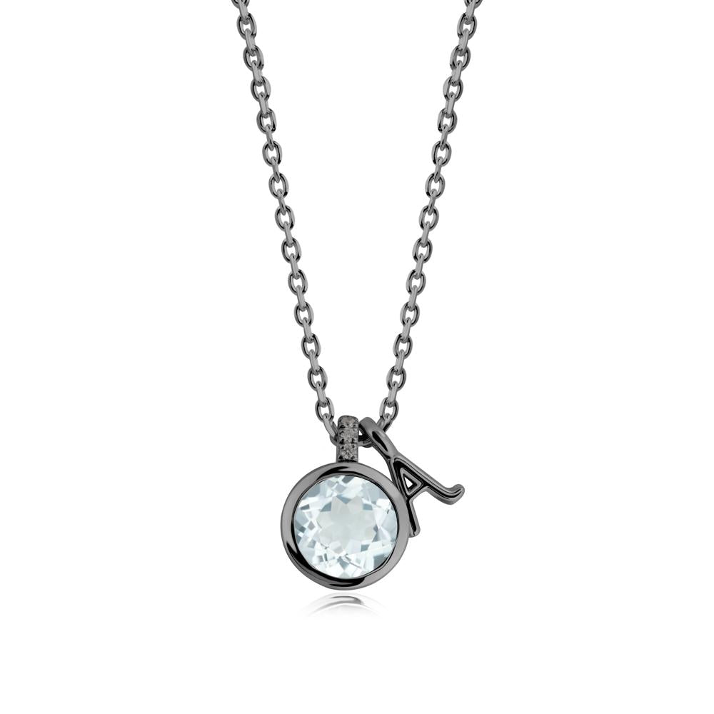 Custom Letter Necklace with Round Aquamarine - LUO Jewelry #metal_black finish sterling silver