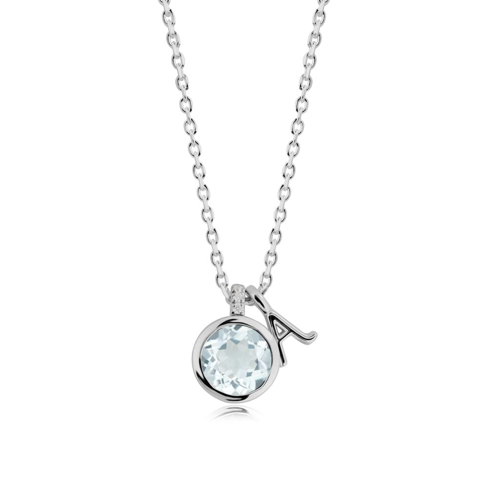Custom Letter Necklace with Round Aquamarine - LUO Jewelry #metal_platinum