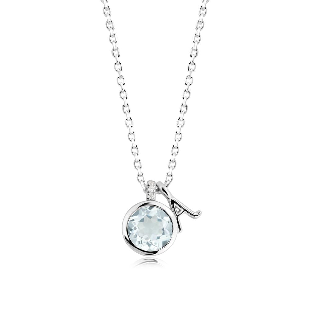 Custom Letter Necklace with Round Aquamarine - LUO Jewelry #metal_sterling silver