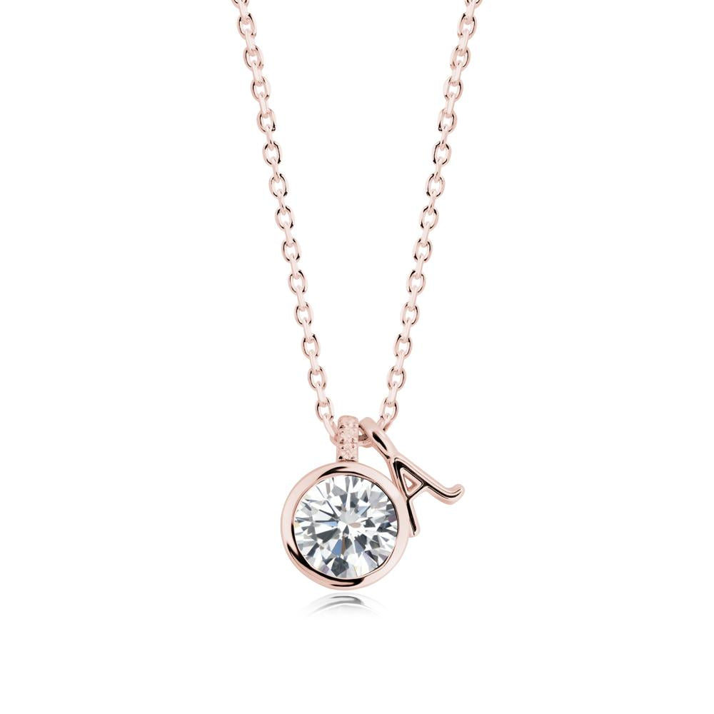 Custom Letter Necklace with Round Cubic Zirconia - LUO Jewelry #metal_18k rose gold