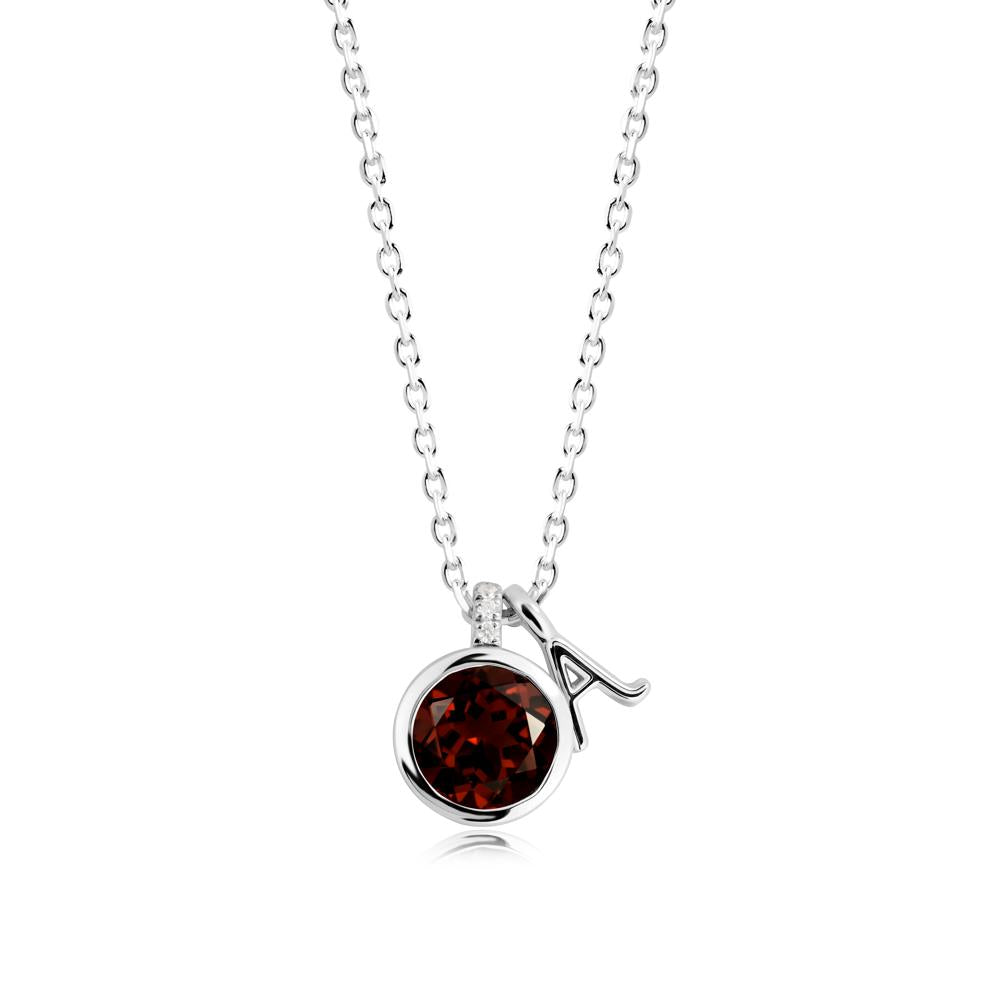 Custom Letter Necklace with Round Garnet - LUO Jewelry #metal_18k white gold