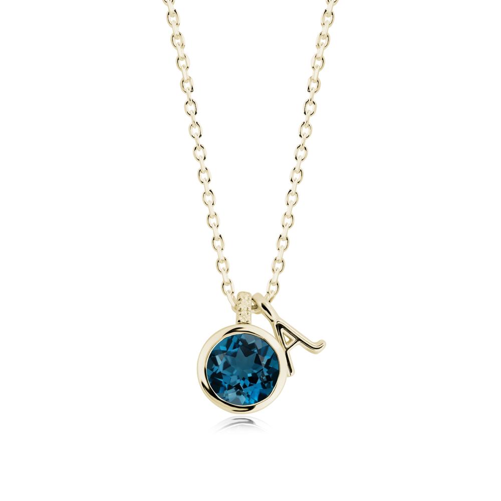 Personalized Initial London Blue Topaz Necklace - LUO Jewelry #metal_14k yellow gold