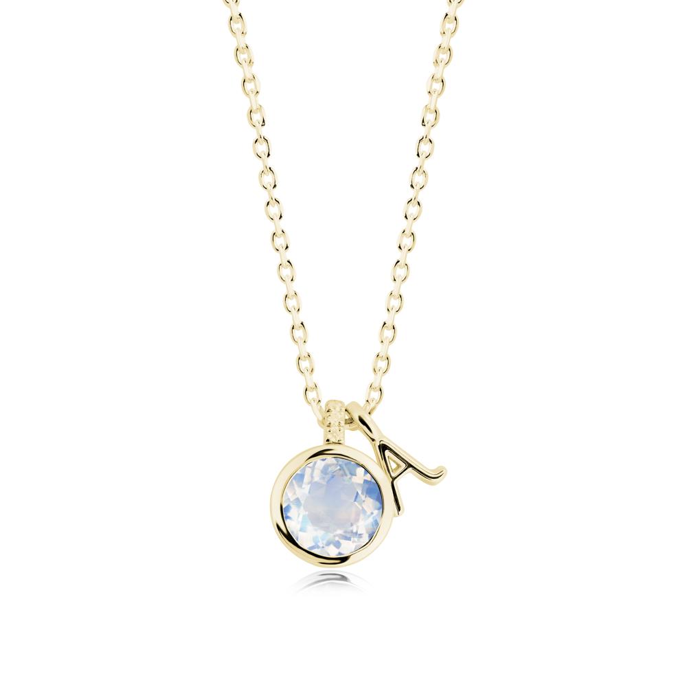 Custom Letter Necklace with Round Moonstone - LUO Jewelry #metal_18k yellow gold
