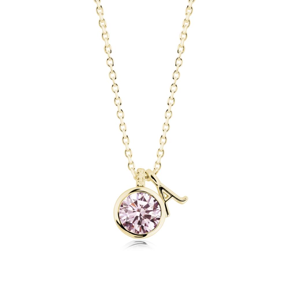 Personalized Initial Pink Cubic Zirconia Necklace - LUO Jewelry #metal_18k yellow gold