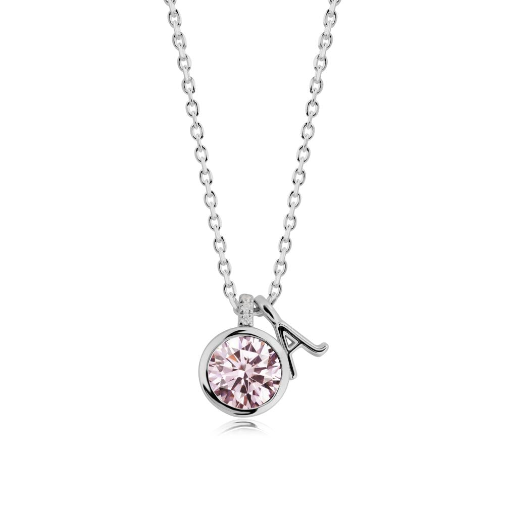 Personalized Initial Pink Cubic Zirconia Necklace - LUO Jewelry #metal_platinum