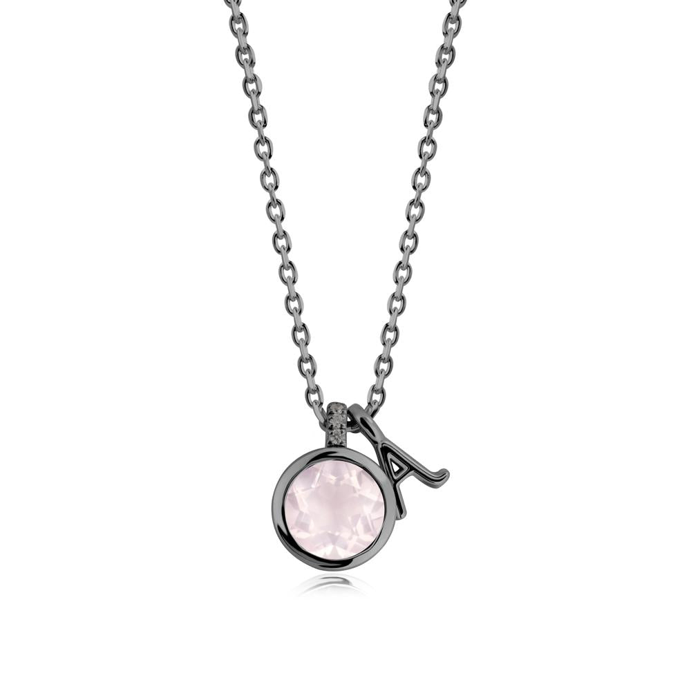 Personalized Initial Rose Quartz Necklace - LUO Jewelry #metal_black finish sterling silver