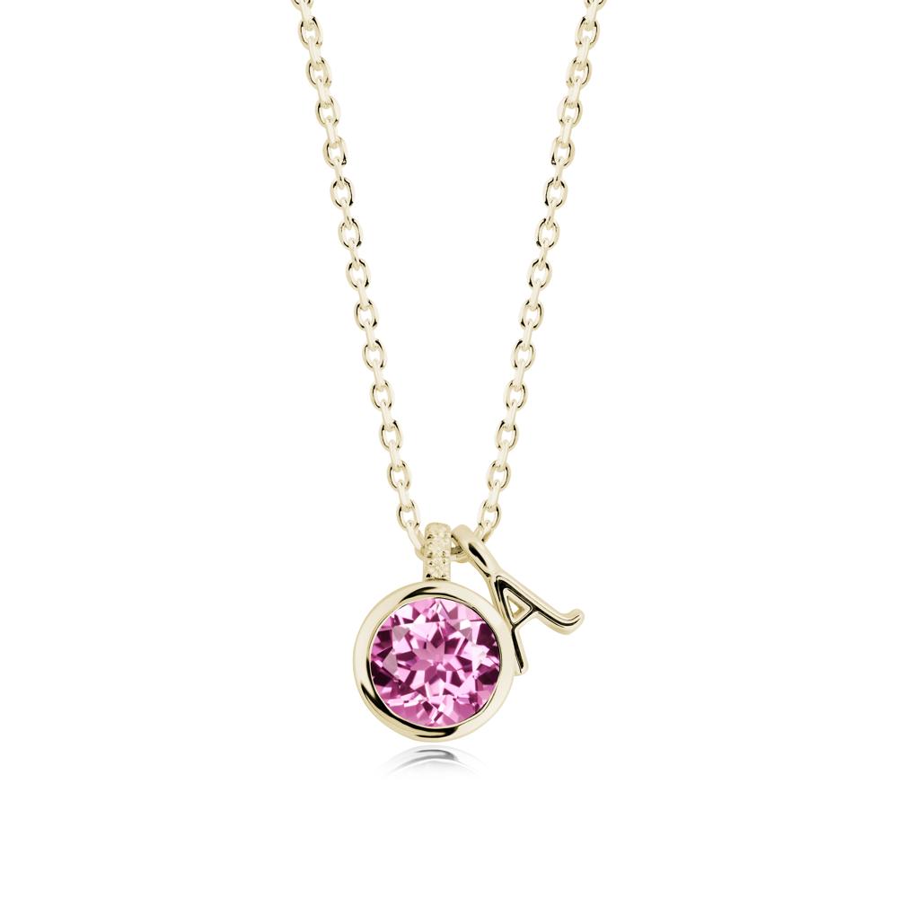 Personalized Initial Pink Sapphire Pendant - LUO Jewelry #metal_14k yellow gold