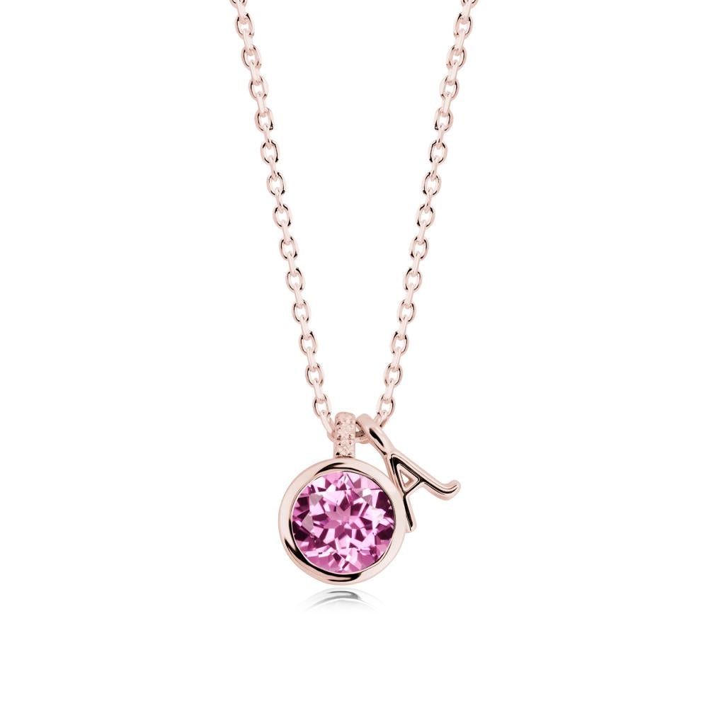 Personalized Initial Pink Sapphire Pendant - LUO Jewelry #metal_18k rose gold