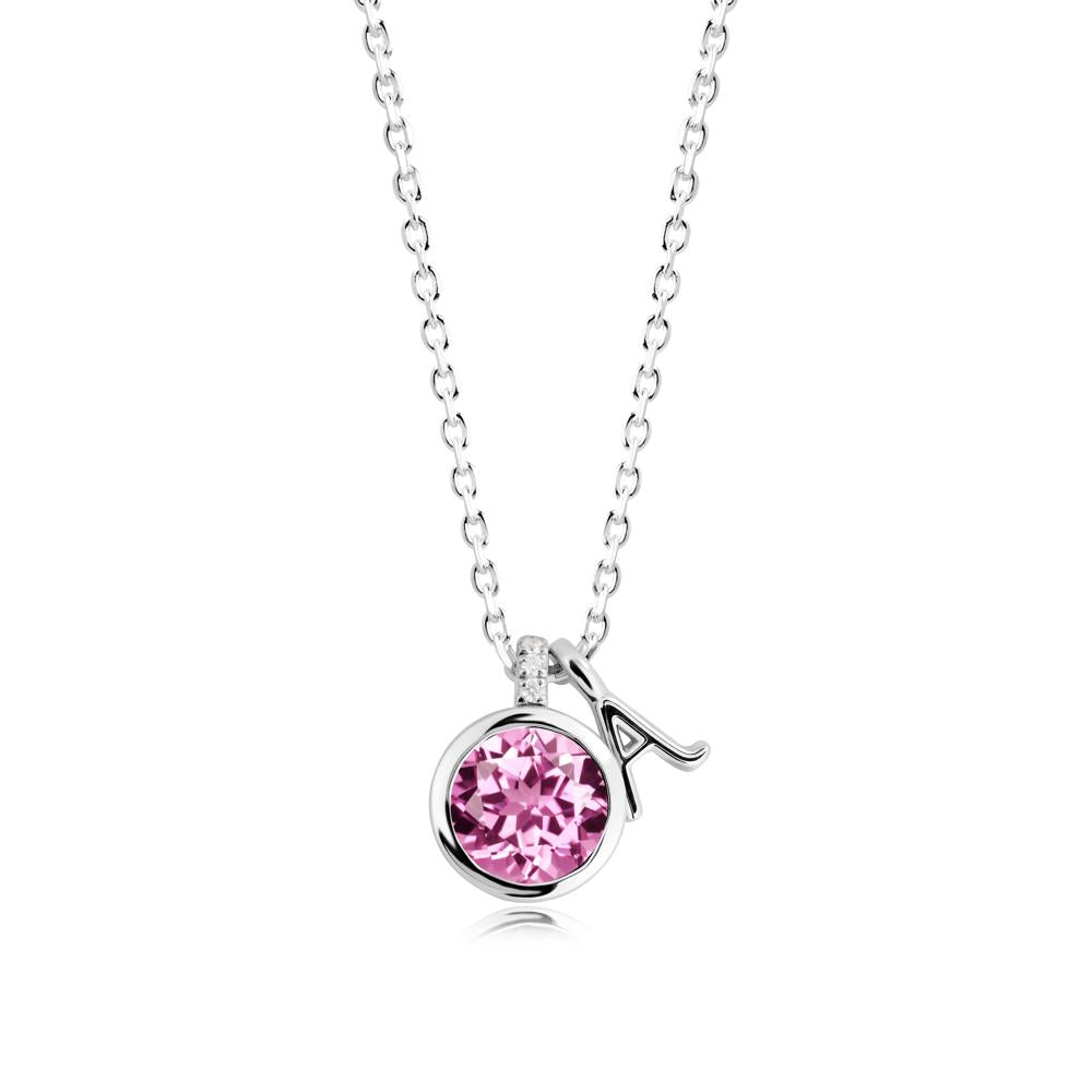 Personalized Initial Pink Sapphire Pendant - LUO Jewelry #metal_18k white gold