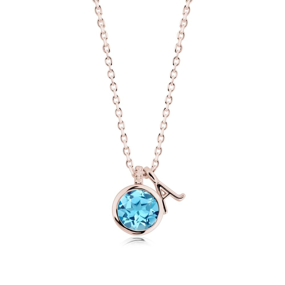 Personalized Initial Swiss Blue Topaz Pendant - LUO Jewelry #metal_14k rose gold