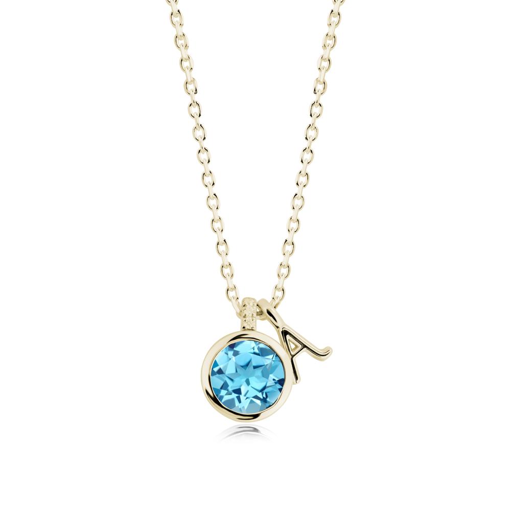 Personalized Initial Swiss Blue Topaz Pendant - LUO Jewelry #metal_14k yellow gold
