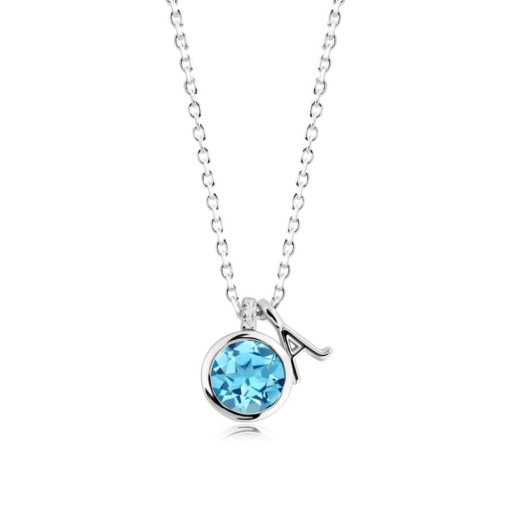 Personalized Initial Swiss Blue Topaz Pendant - LUO Jewelry #metal_18k white gold