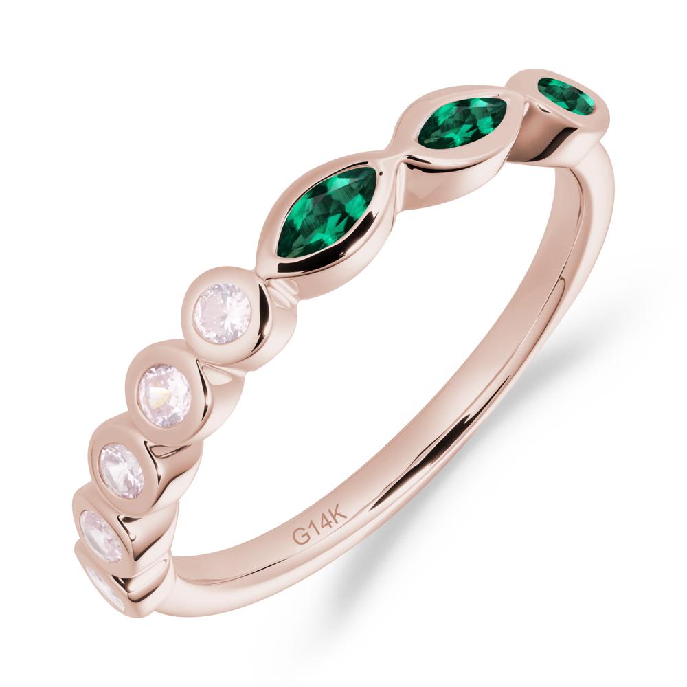 Marquise and Round Emerald Eternity Ring - LUO Jewelry #metal_14k rose gold
