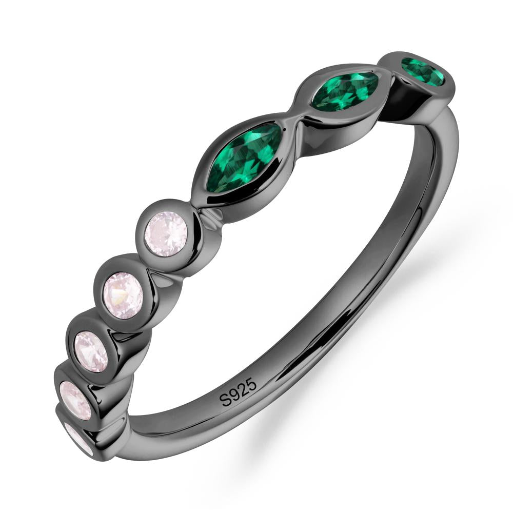 Marquise and Round Emerald Eternity Ring - LUO Jewelry #metal_black finish sterling silver