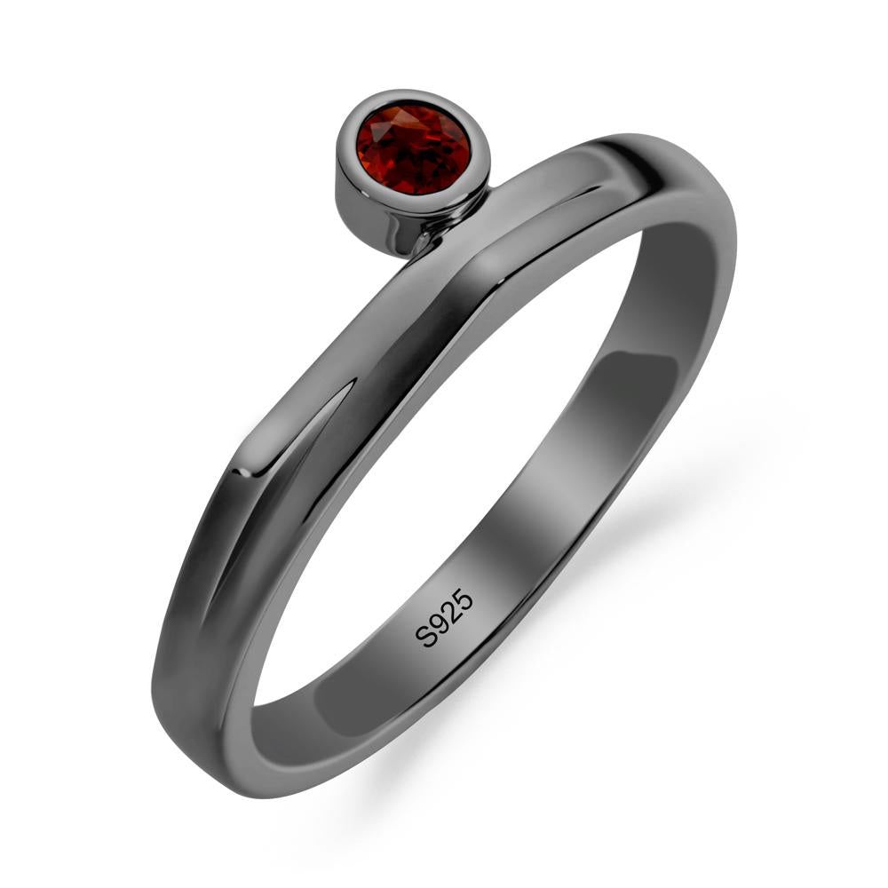 Bezel Set Garnet Solitaire Ring - LUO Jewelry #metal_black finish sterling silver
