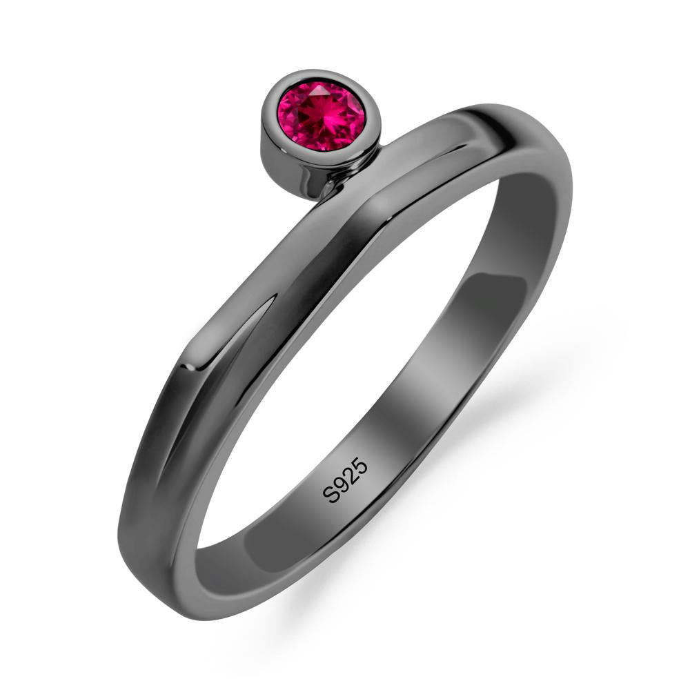 Round Ruby Bezel Ring - LUO Jewelry #metal_black finish sterling silver
