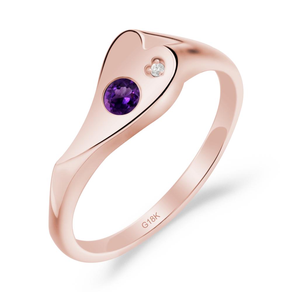 Bezel Set Round Amethyst Ring - LUO Jewelry #metal_18k rose gold