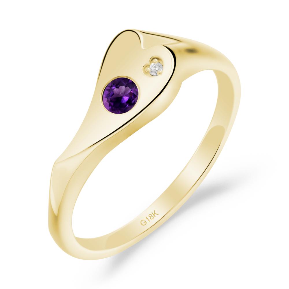 Bezel Set Round Amethyst Ring - LUO Jewelry #metal_18k yellow gold