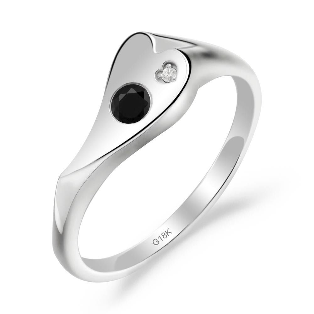 Bezel Set Round Black Spinel Ring - LUO Jewelry #metal_18k white gold