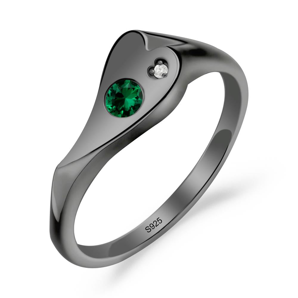 Bezel Set Round Emerald Ring - LUO Jewelry #metal_black finish sterling silver