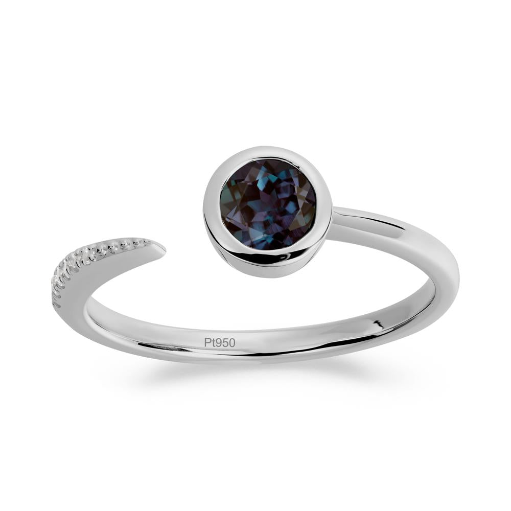 Bezel Set Round Alexandrite Open Ring - LUO Jewelry #metal_platinum