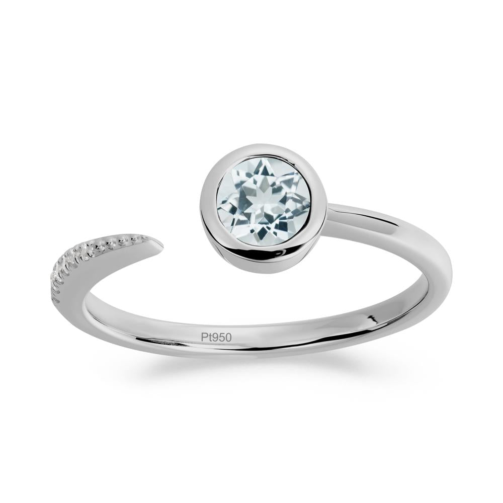 Bezel Set Round Aquamarine Open Ring - LUO Jewelry #metal_platinum