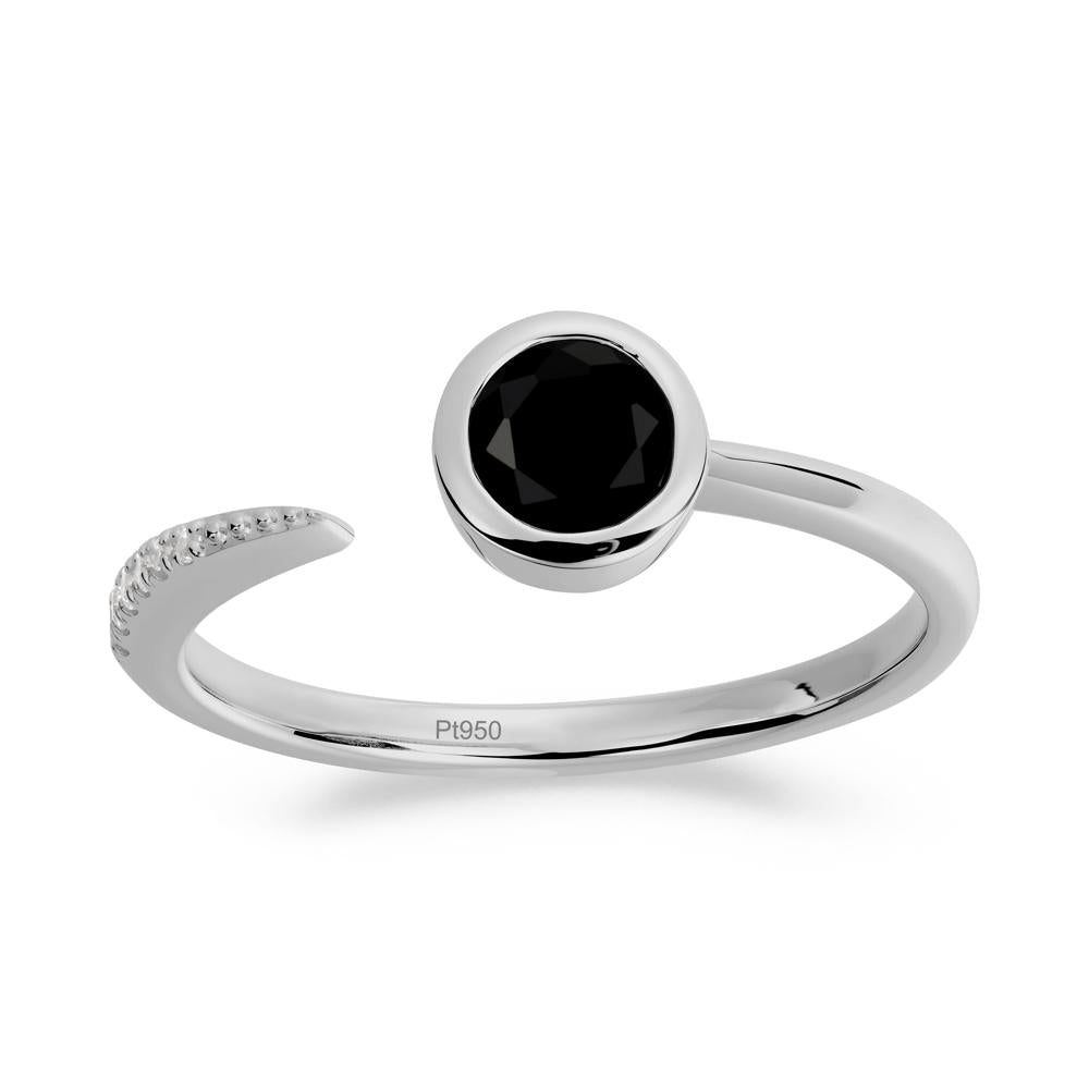 Bezel Set Round Black Spinel Open Ring - LUO Jewelry #metal_platinum