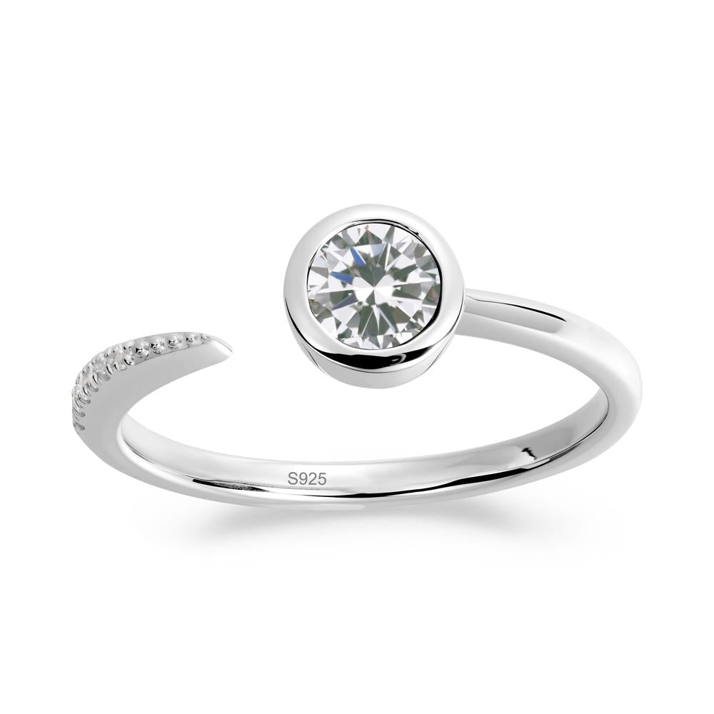Bezel Set Round Cubic Zirconia Open Ring - LUO Jewelry #metal_sterling silver