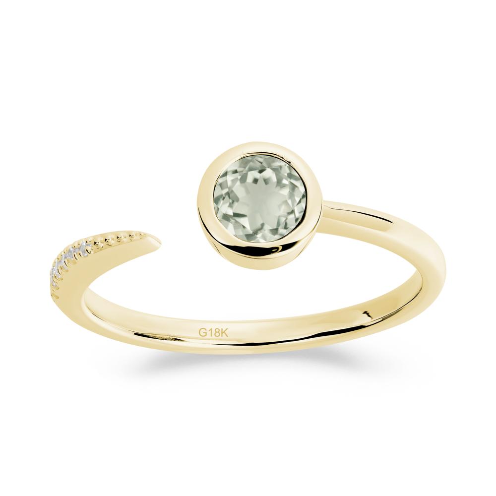 Bezel Set Round Green Amethyst Open Ring - LUO Jewelry #metal_18k yellow gold