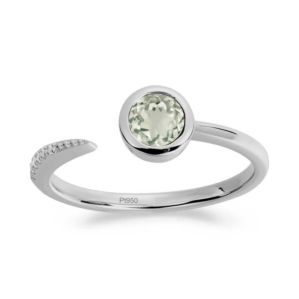 Bezel Set Round Green Amethyst Open Ring - LUO Jewelry #metal_platinum