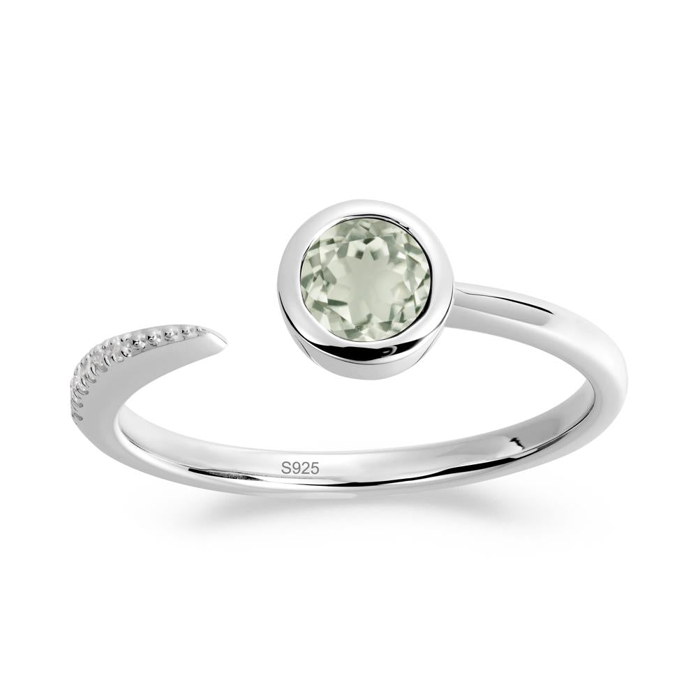 Bezel Set Round Green Amethyst Open Ring - LUO Jewelry #metal_sterling silver