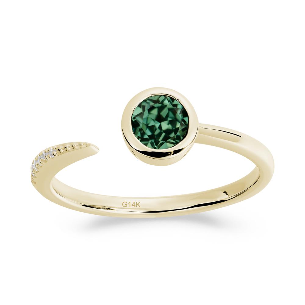 Bezel Set Round Green Sapphire Open Ring - LUO Jewelry #metal_14k yellow gold