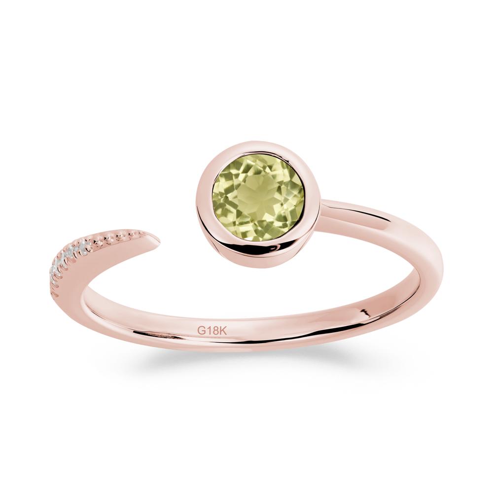 Bezel Set Round Lemon Quartz Open Ring - LUO Jewelry #metal_18k rose gold
